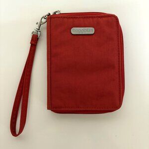 Baggallini Red Nylon Zippered Travel Wallet Wrist Strap Card Slots